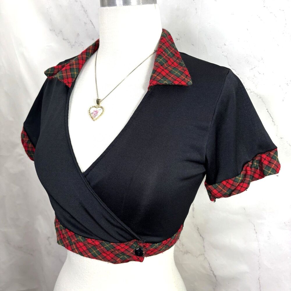 Vtg 90s Cropped Top Gothic Sailor Pin Up Rockabilly Crop Y2K S Rare School Girl